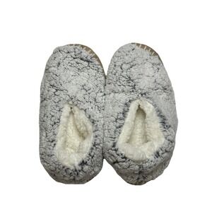 Slipper Socks Cozy Sherpa Fleece Grey White OS Lemon Non-Slip Grip Moccasin